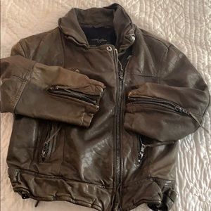 All Saints Bomber Jacket Olive Green Leather